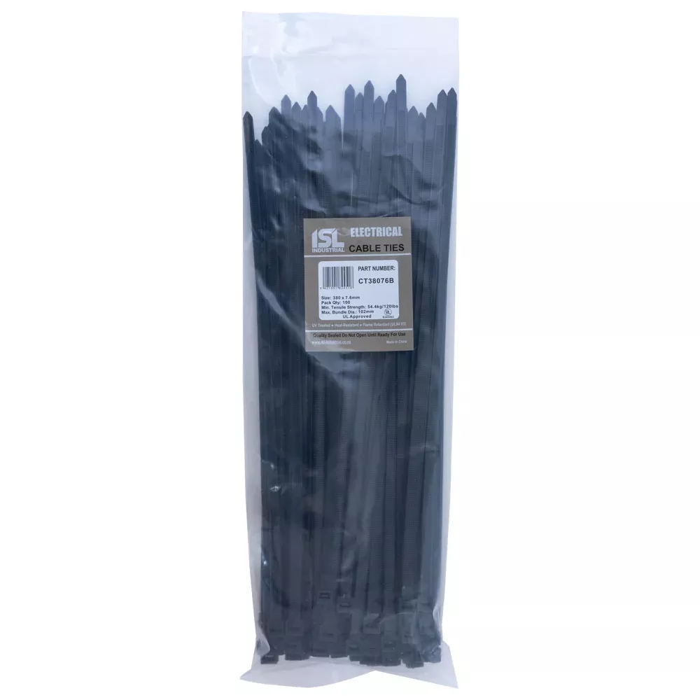 Isl 380 X 7.6mm Uv Nylon Cable Tie - Blk. - 100Pk