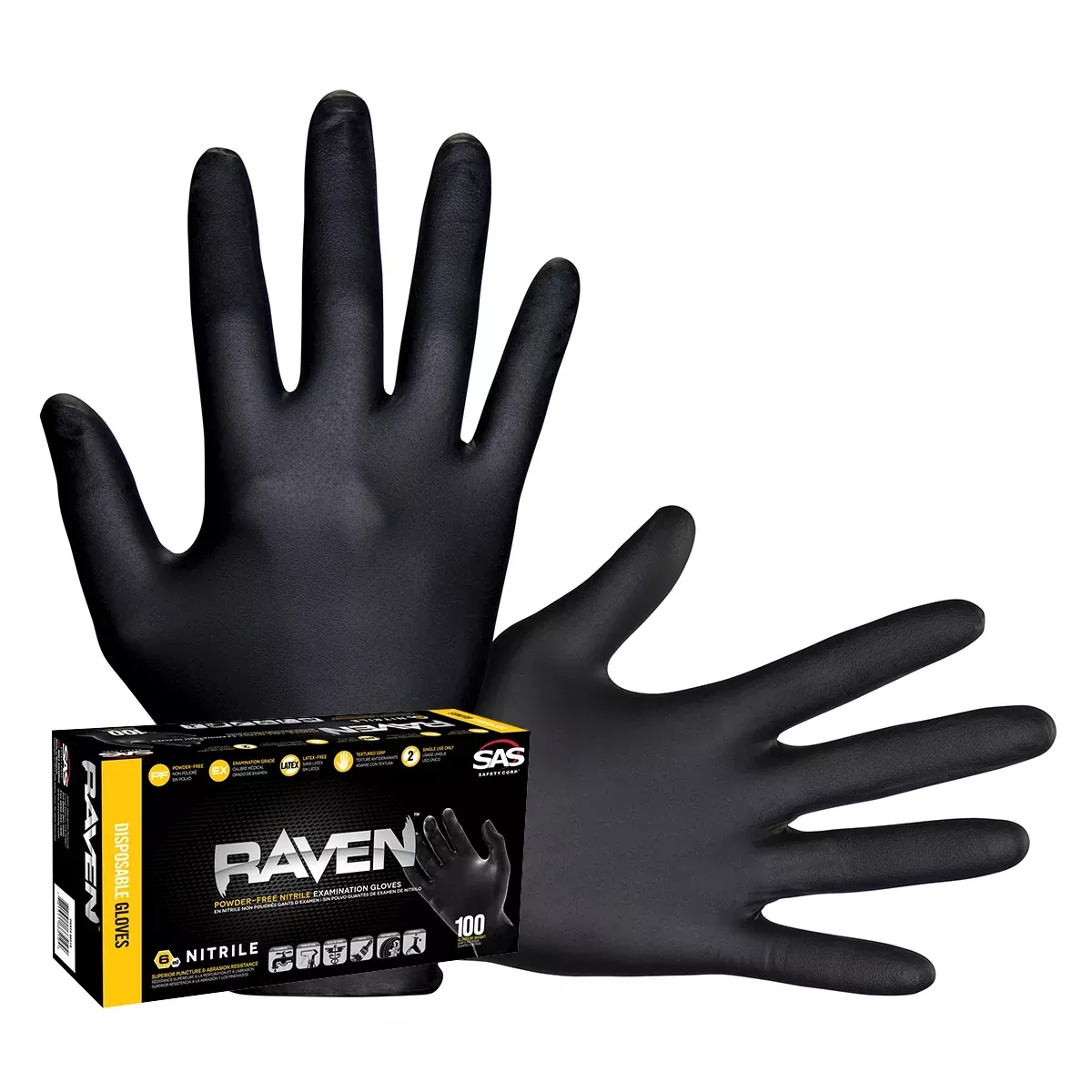 Raven Black 6mil Powder-Free Nitrile Gloves, Large (Pack of 100) SAS66518 SAS Safety