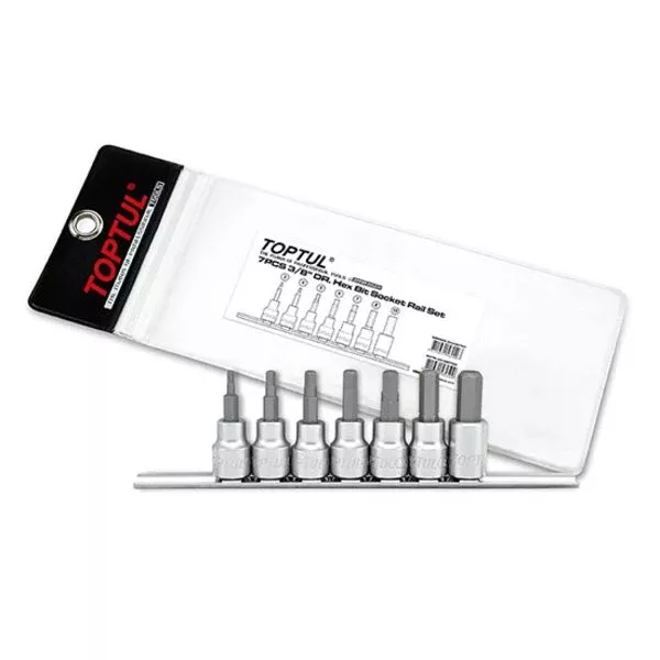 Toptul 7pc 3/8in Dr. Hex Bit Socket Rail Set - Metric
